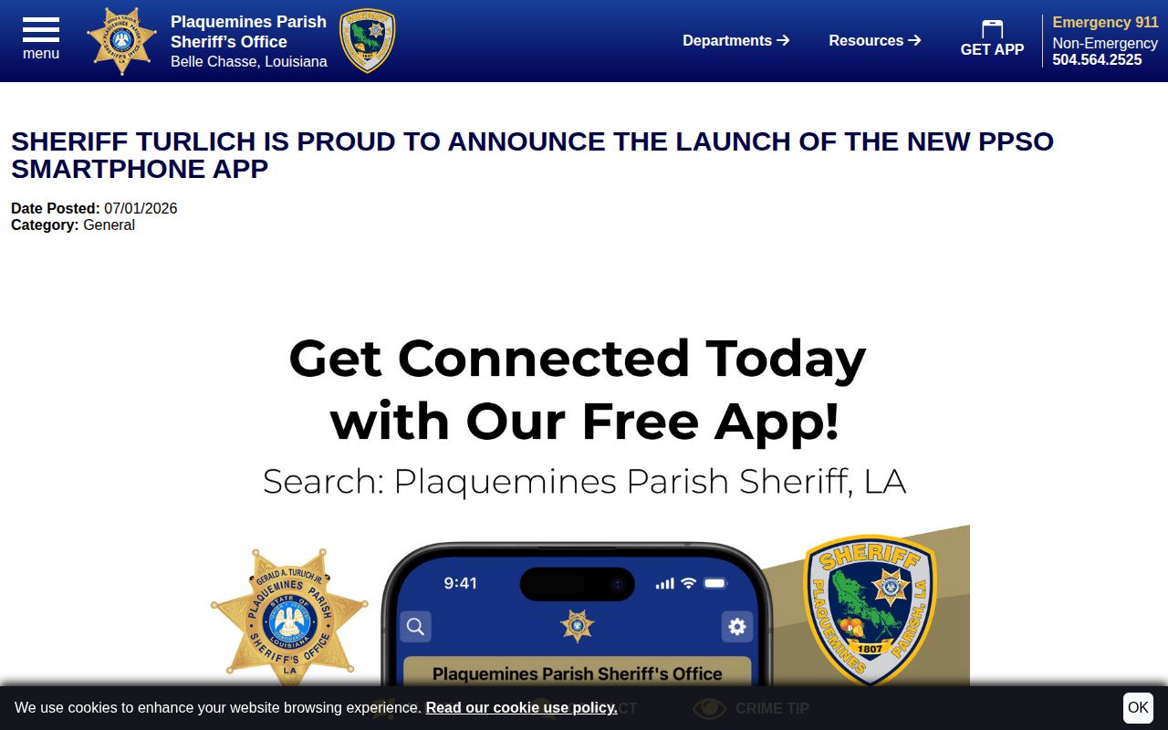 Plaquemines Parish Sheriff arrest alert app announcement