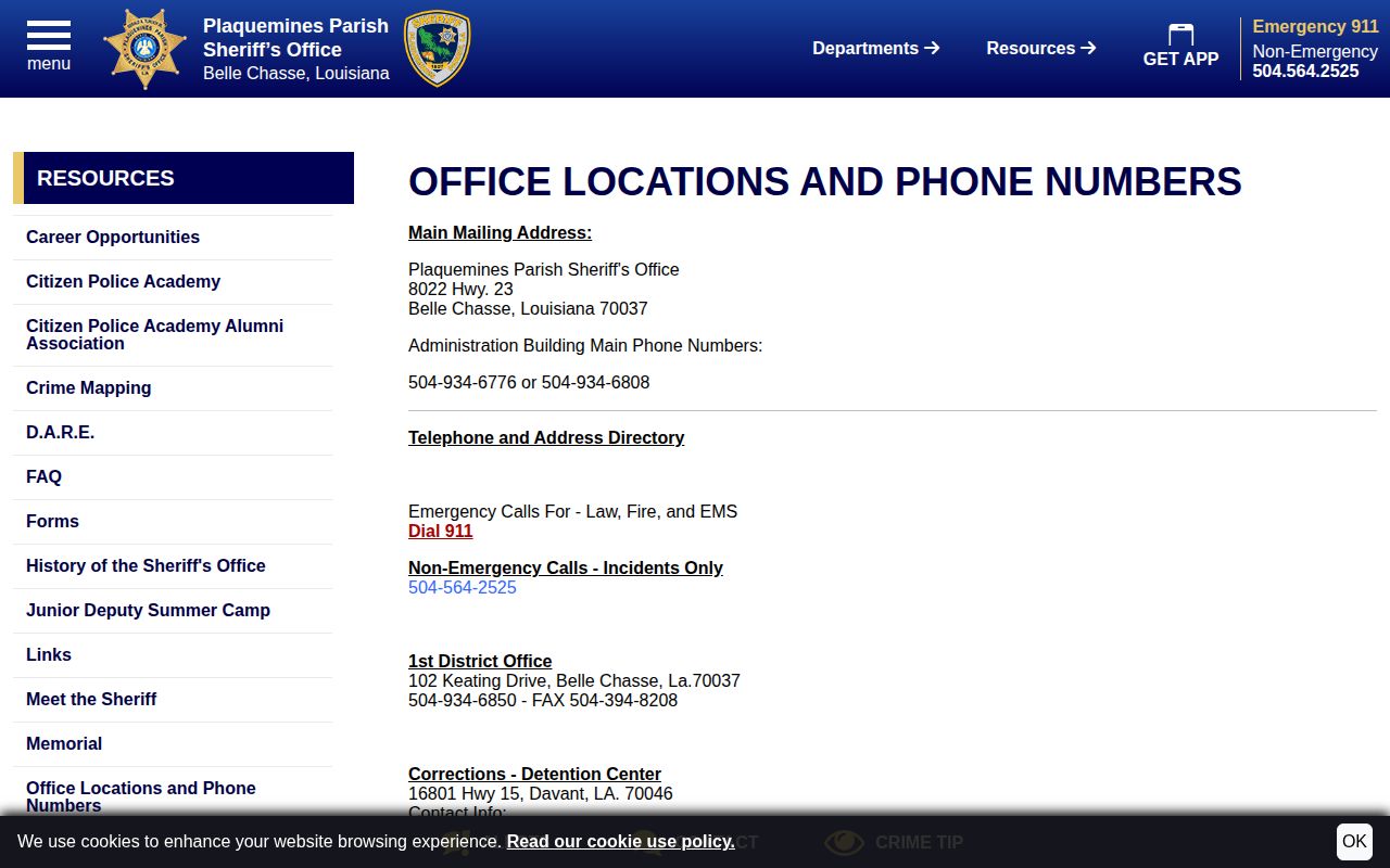 Plaquemines Parish daily arrest booking contacts