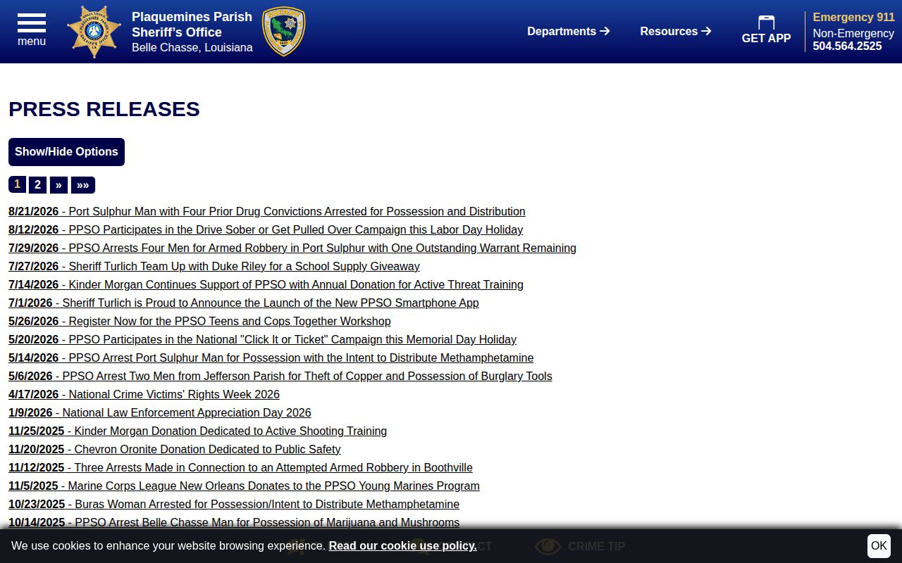 Plaquemines Parish weekly arrest press archive